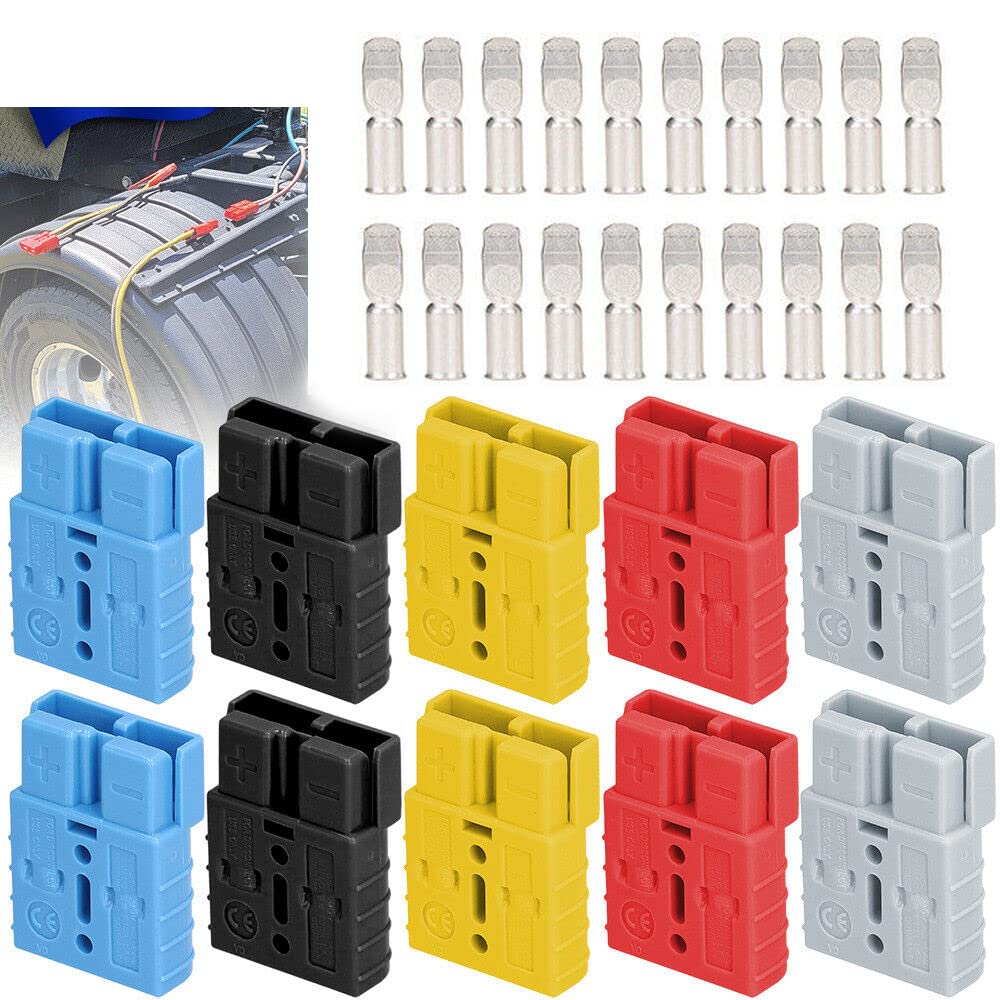 RUNAAJA 10pcs Anderson Style Plug Connector 50AMP Caravan Trailer Solar 6AWG DC Power Tool Gauge Battery Quick Connect Disconnect Wire Harness Plug
