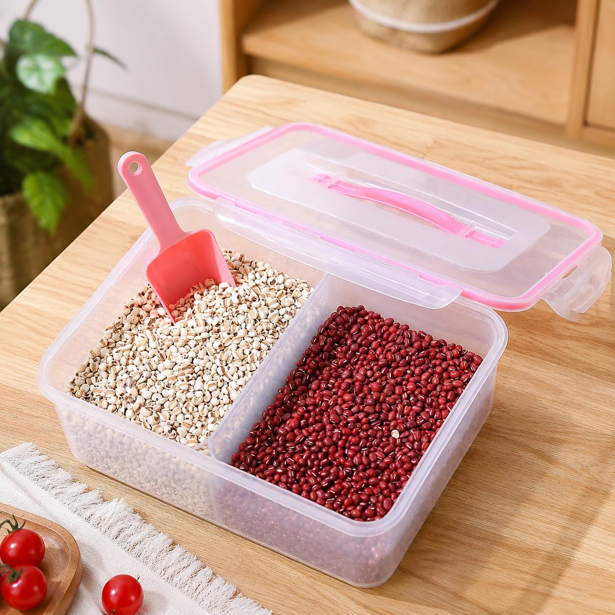 Boîte Hermétique Alimentaire, Plastique PP Silicone 4L avec Poignée, Rangement Frigo Cuisine Modulable, Rose, 2 compartiments