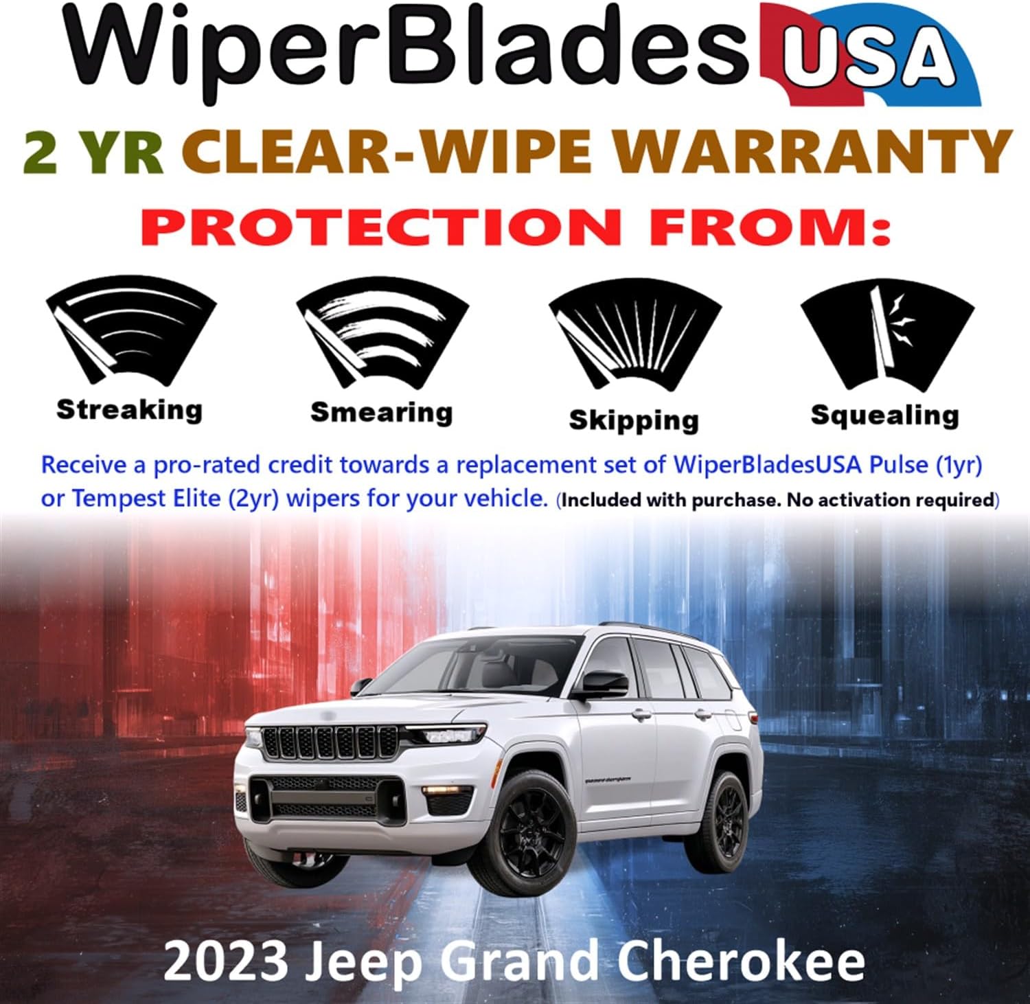 Beam Wiper Blades Set w/2yr Warranty compatible with Jeep Grand Cherokee 2023 (Set of 3) w/Rear Wiper Tempest Elite Wipers