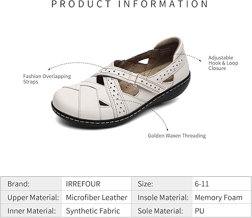 Miniatura 5 de Irrefour Mocasines clásicos de cuero genuino para mujer, estilo casual, sin cordones, a la moda, con puntera cerrada, sandalias planas cómodas