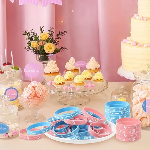 Miniatura 6 de 60 pulseras de revelación de género, pulseras de silicona de equipo y pulseras de goma para niñas de equipo para ideas de revelación de género,