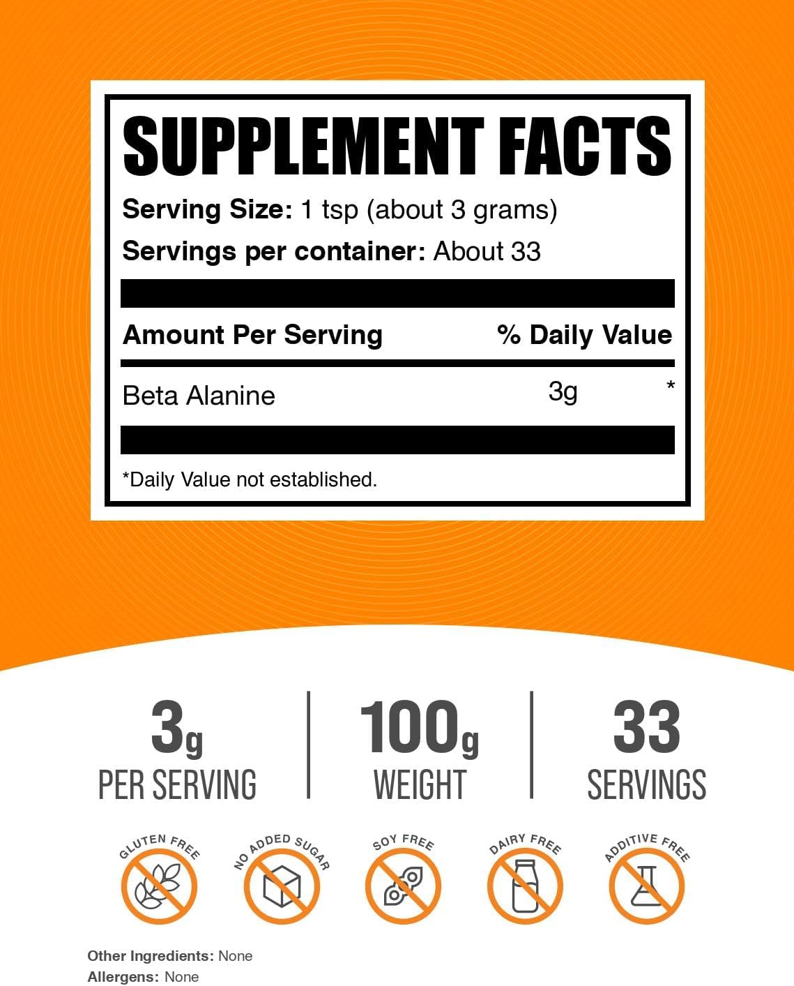 BulkSupplements.com Beta Alanine Powder - Beta-Alanine Supplement, Pre-Workout Supplement - Unflavored & Gluten Free, 3g per Serving, 100g (3.5 oz) (Pack of 1) - Image 2