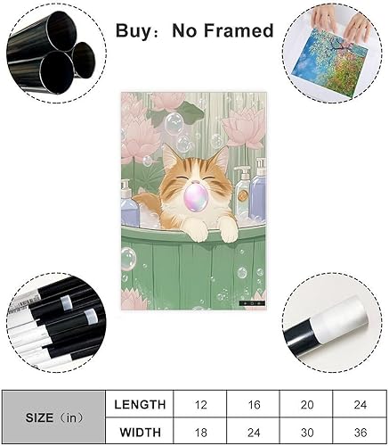 Miniatura 2 de NBLKJHLFD Fun Orange Tabby Cat Bathroom, Retro Japanese Floral Cat Canvas Poster Bedroom Decor Landscape Office Room Decor Gift 12x18inch(30x45cm)