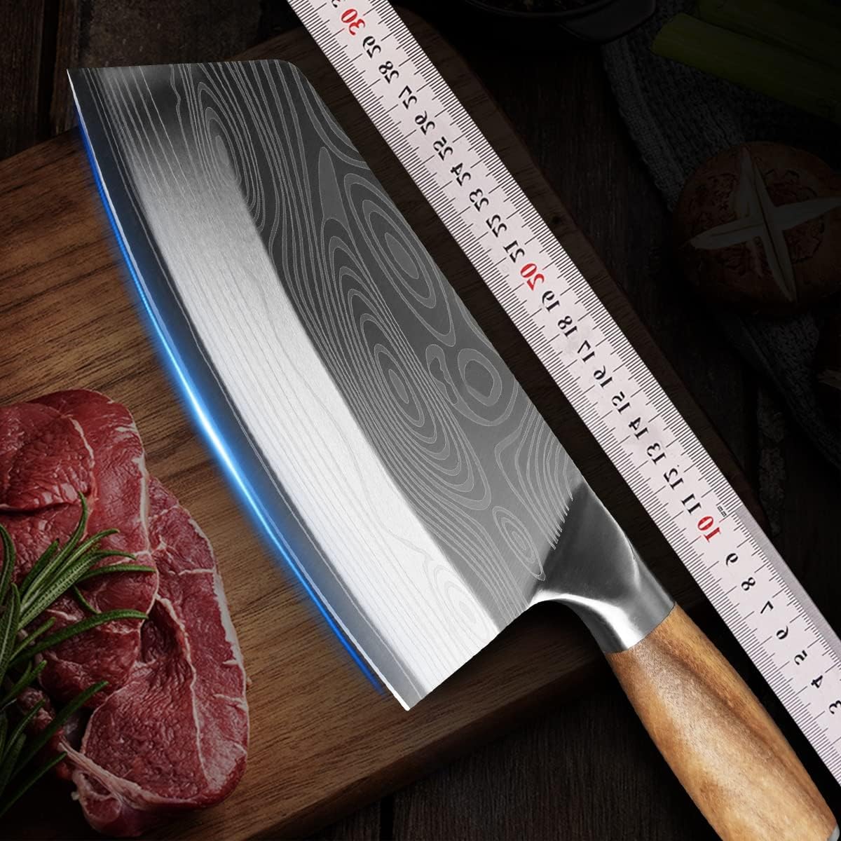 Meat Cleaver, 7.5 inch Damascus Pattern Kitchen Knife 5CR15 Stainless Steel Cleaver Sharp Meat Cleaver Kitchen Cooking Knife (Color : Kitchen knife)