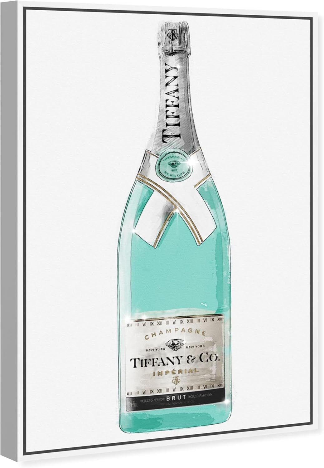 The Oliver Gal Artist Co. Drinks and Spirits Contemporary Canvas Art - Priceless Champagne, Wall Art for Living Room, Bedroom, and Bathroom, 24 in x 36, Blue and White Home Decor