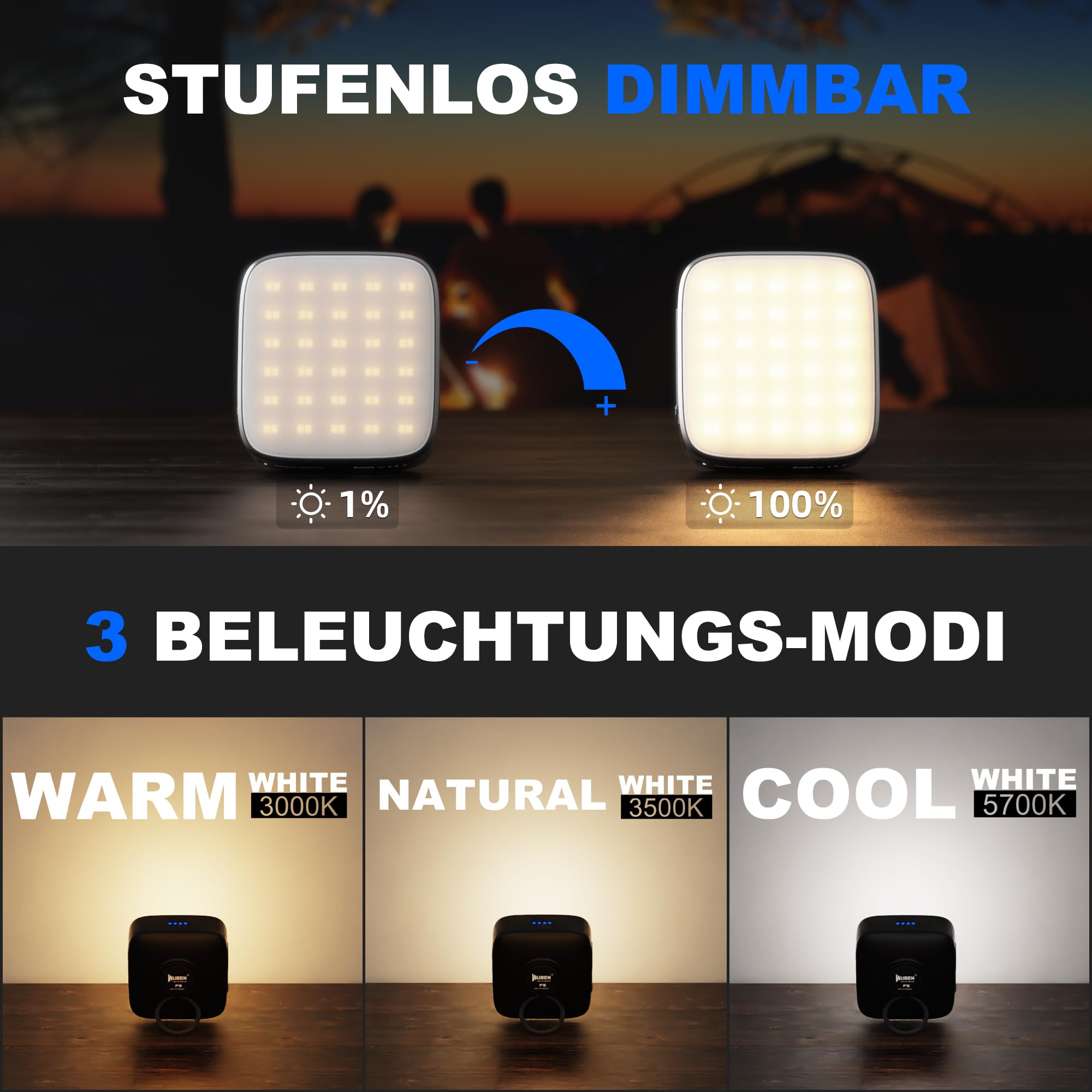 WUBEN F5 Campinglampe Aufladbar, 500 Lumen LED Campinglampe 3 Lichtmodi