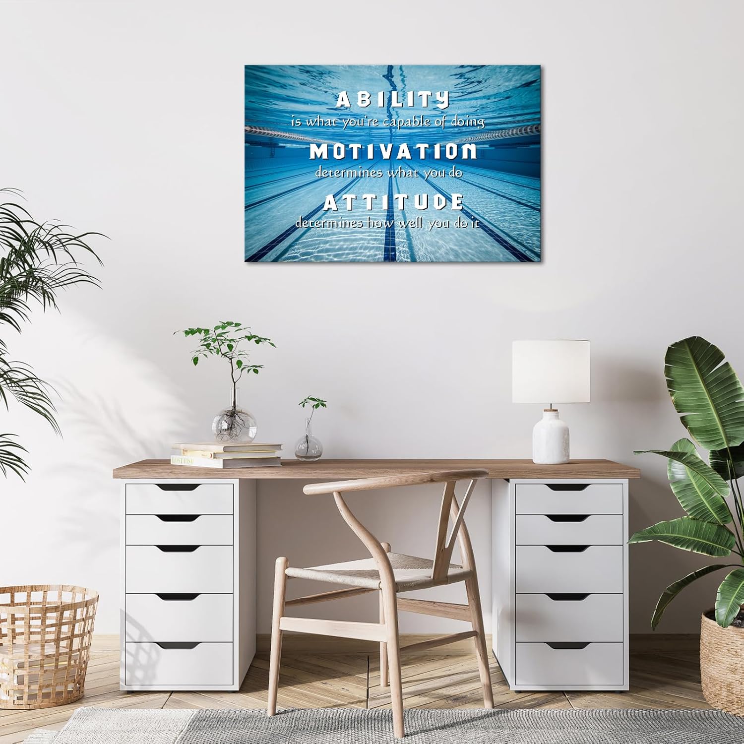 iHAPPYWALL Large Swimming Pool Picture Wall Art Relaxing Exercise with Ability Motivation Attitude Inspirational Gym Saying Poster Prints For Bedroom Home Decor Ready To Hang