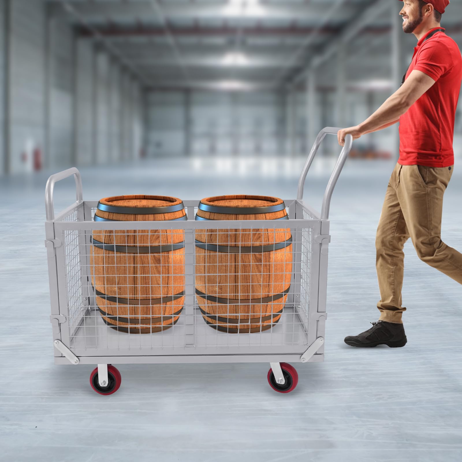 Schubwagen Klappbar 100X60X94Cm Multifunktionaler Plattformwagen Bis 200Kg | Ideal für Umzüge Einkäufe Werkstatt einfache Lagerung Transport; Kaltgewalzter Stahl mit Abnehmbaren Gitter 4 Rollen