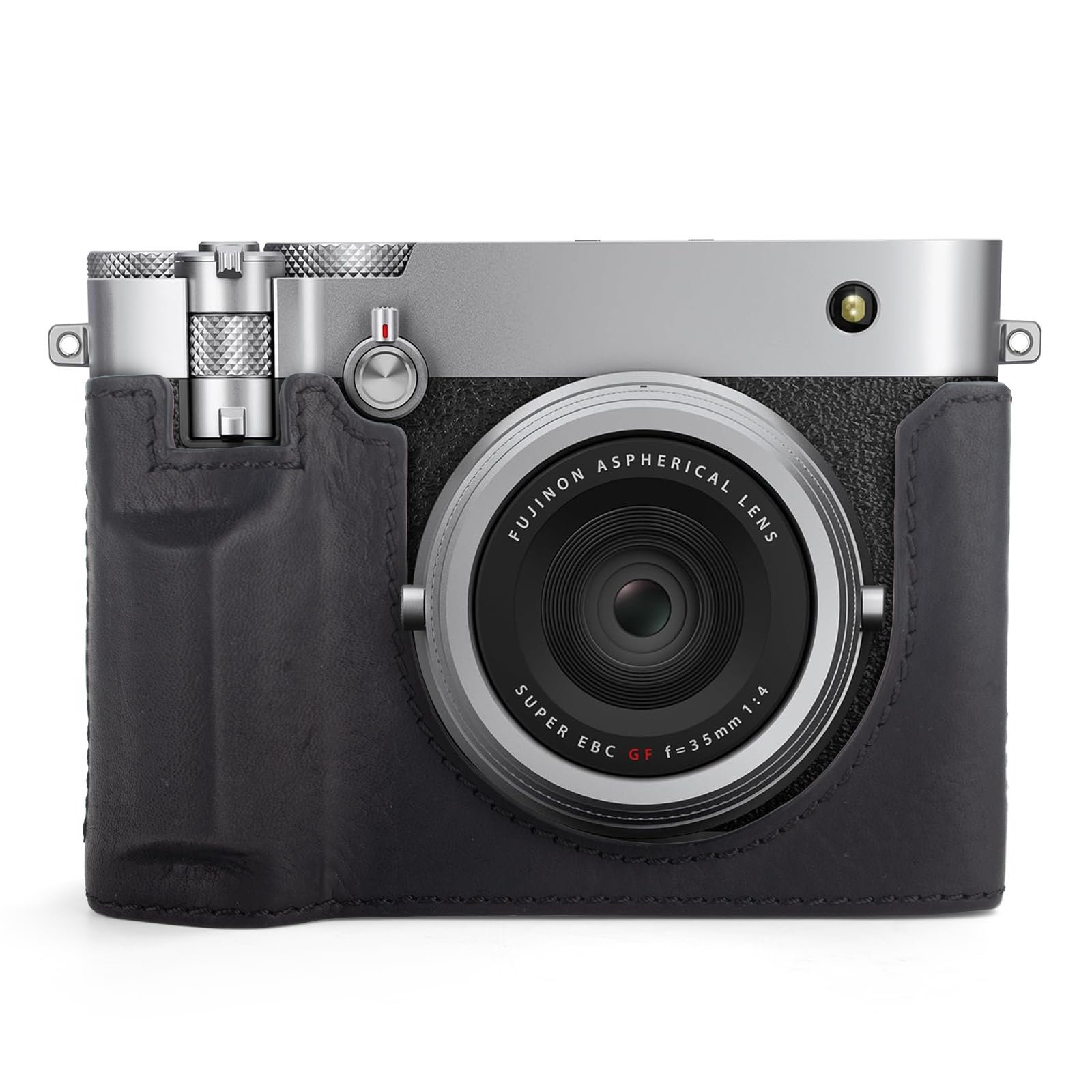 MUZIRI KINOKOO Housse pour Fuji GFX100 RF, Demi-étui de Protection en Cuir véritable Compatible avec Les appareils Photo numériques Fuji GFX100 RF/GFX100RF - avec Ouverture en Bas et poignée - Noir
