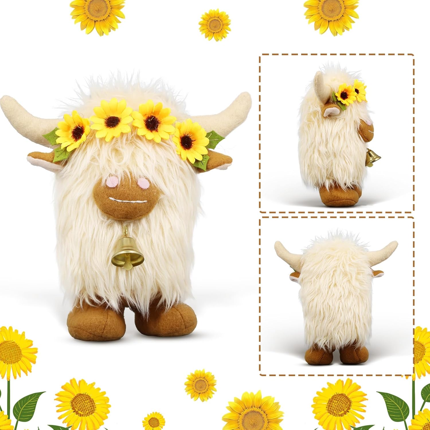 Lovinland Highland Cow Decor - Spring Scottish Cow Plush Gnomes Decorations for Home - Stuffed Animal Plush Gnomes Doll - Image 5