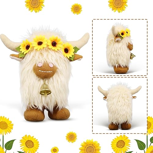 Miniatura 5 de Lovinland Highland Cow Decor Decoración de gnomos de peluche de vaca escocesa de primavera para el hogar Muñeco de gnomos de peluche de animales