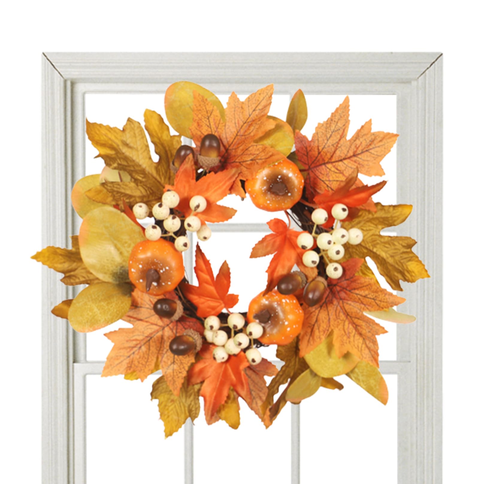 Monwssoe Halloween Decor, Fall Candle Rings 12 Inch Fall Candle Wreath Maple Berries for Halloween Wedding Thanksgiving Door, No