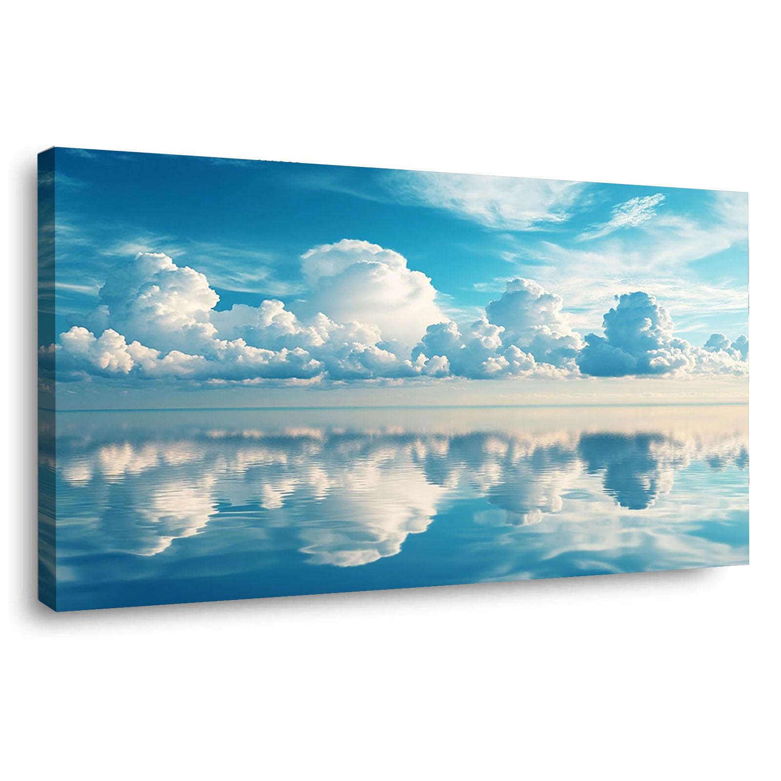 WIKEO Beach Landscape Canvas Picture Wall Art Ocean Landscape Painting Decoration Living Room Bedroom,Bathroom Kitchen Small Home Decor Printed Modern Artwork(Blue 3)-50x100cm Framed