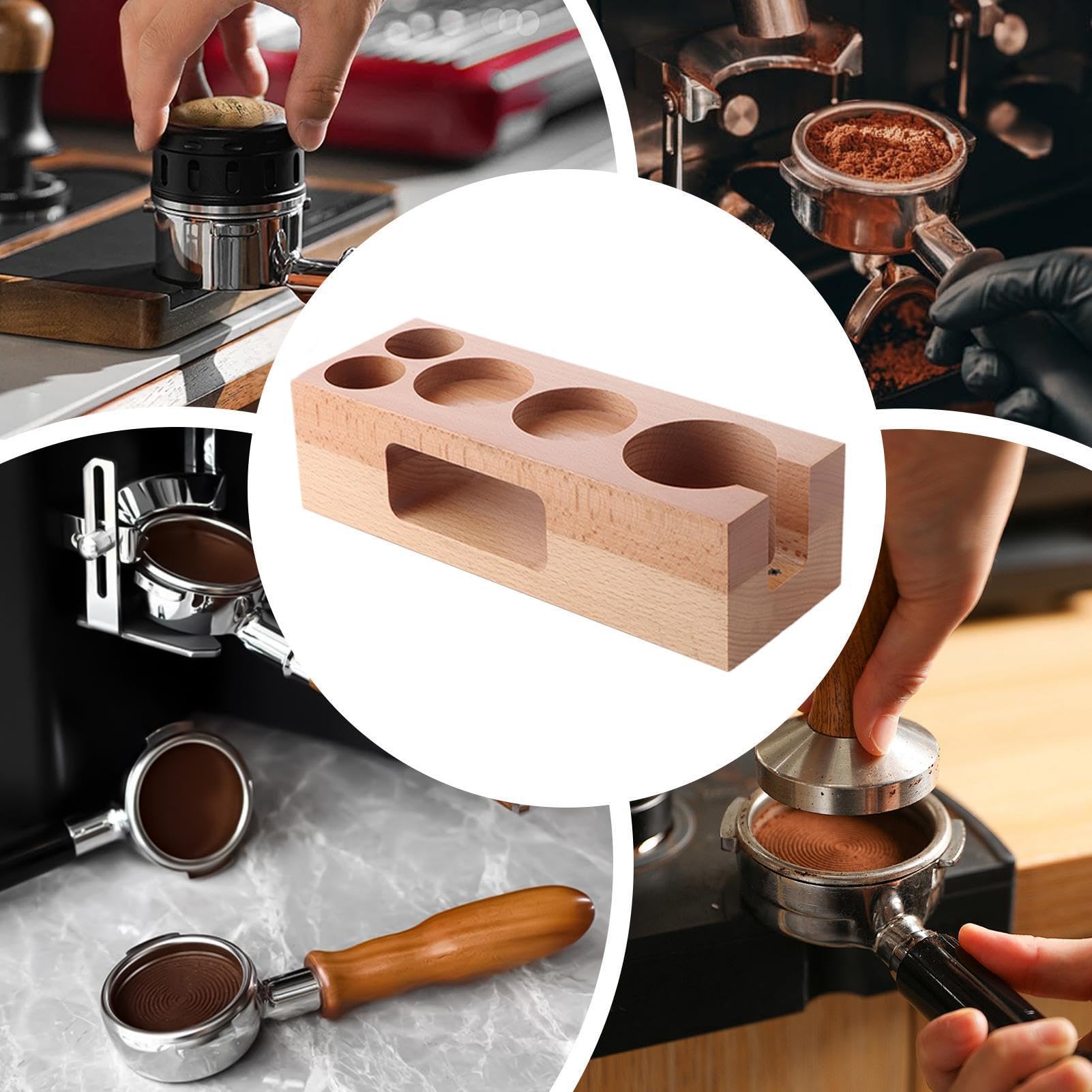 Stacja do tampowania Organizer z naturalnego drewna 58 mm | Akcesoria do ekspresu Espresso dla kawiarni kuchni blatu kącika porannego codziennego parzenia stacji kawowej