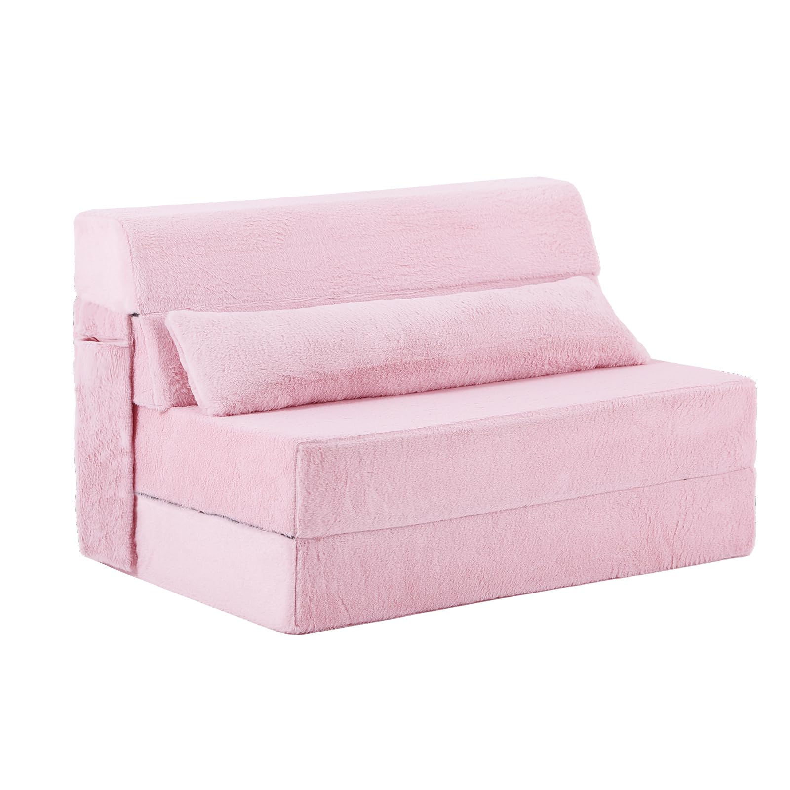 Tiita Folding Sofa Bed with Pillow Twin Size Mattress Sleeper Chair Plush Fabric with Side Pocket, Floor Lounger Chair Bed for Living Room,Guest Room,