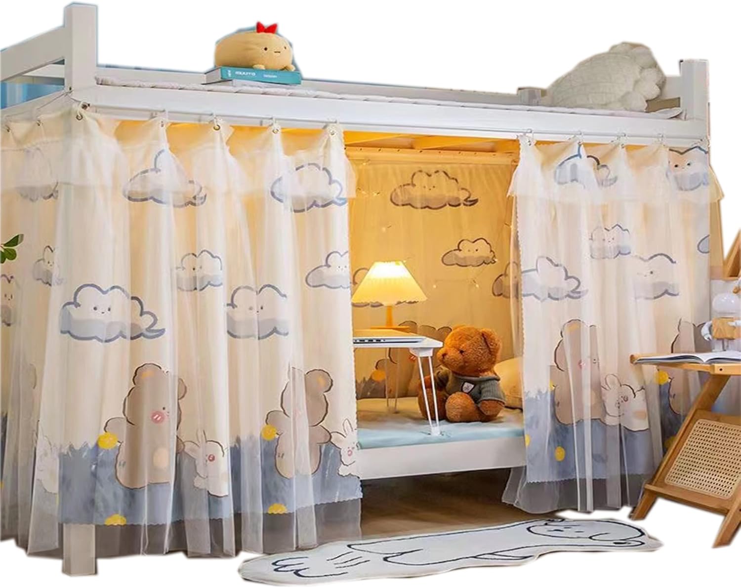 Navhao 2 Panels,Bottom Bunk Bed Curtains Cloth Breathable Bed Canopy Students Curtain Shading Nets for Single Bed