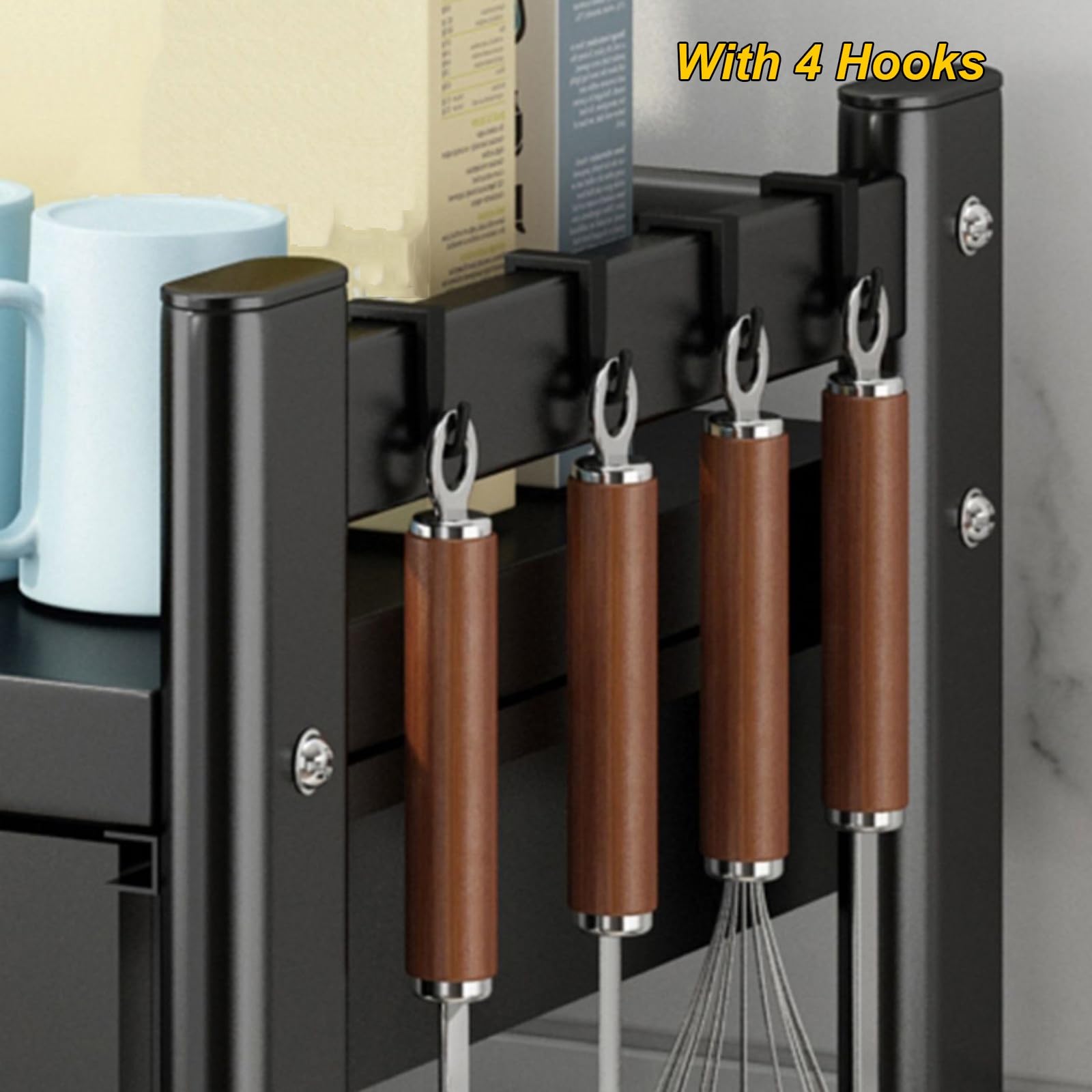 Generico Supporto Per Forno a Microonde da Banco con Cassetto e Gancio, Mensola Microonde, Ripiano Portaoggetti da Cucina In Metallo, Organizer per Ufficio, Salvaspazio, Nero