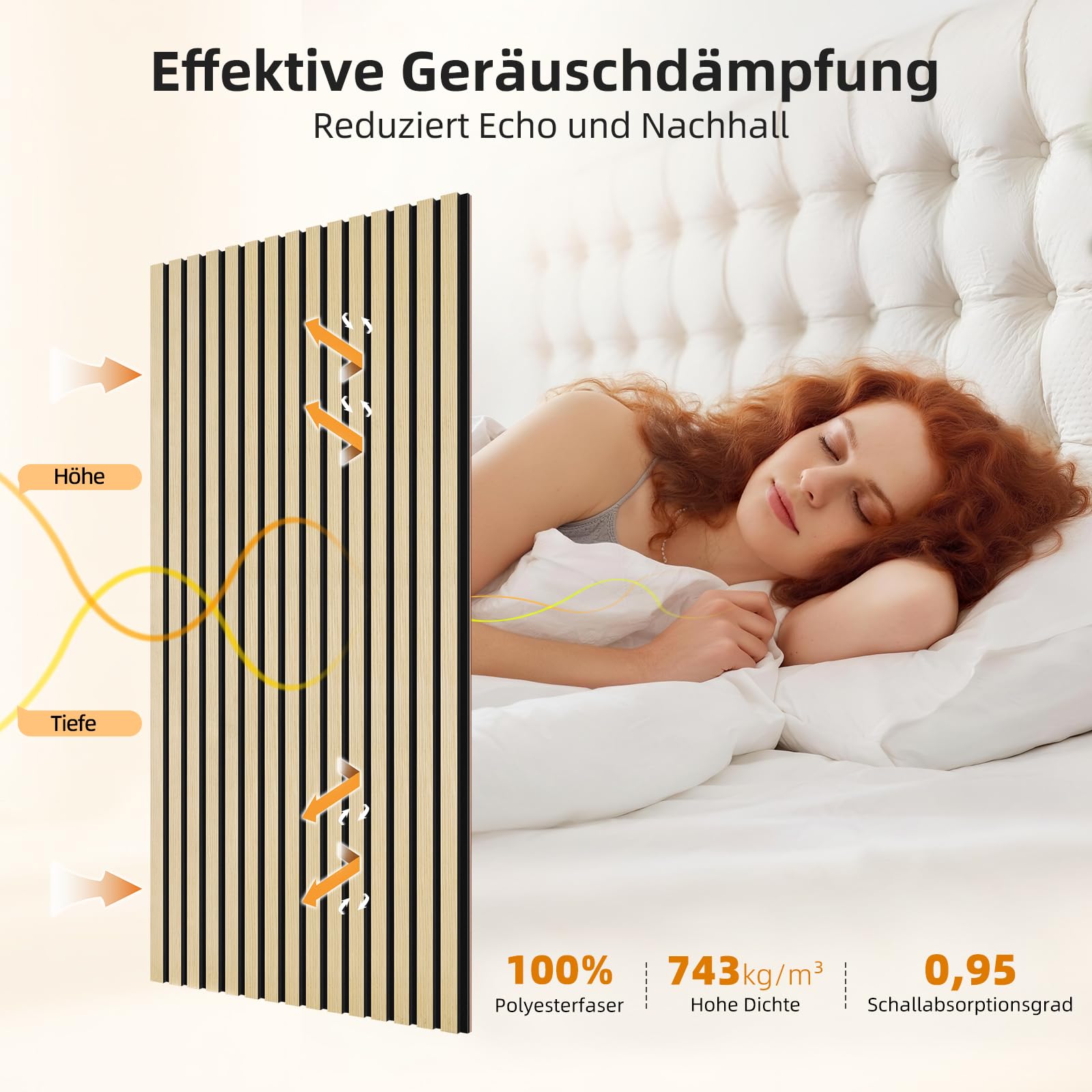 JAMELO Panele akustyczne fornir drewniany, 0,72 m² - 120 cm x 60 cm x zestaw - (zestaw = 4 sztuki 120 cm x 60 cm) | Kolor: naturalny kolor | okładzina ścienna | panel akustyczny | panele ścienne na