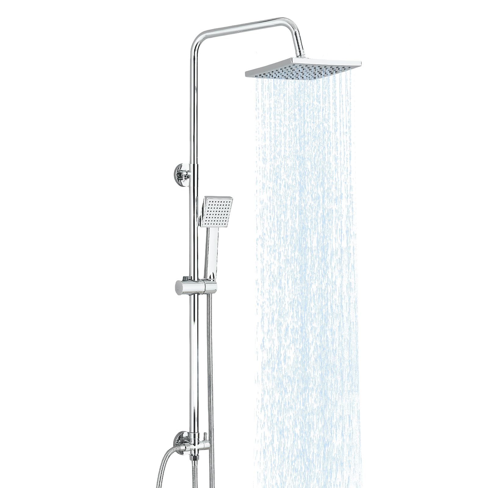 Rozin Shower Riser Rail Kit Adjustable with 8" Square Rainfall Shower Head Handheld Shower with Rotating Bracket Shower Set Without Mixer Suitable for Bathrooms Chrome
