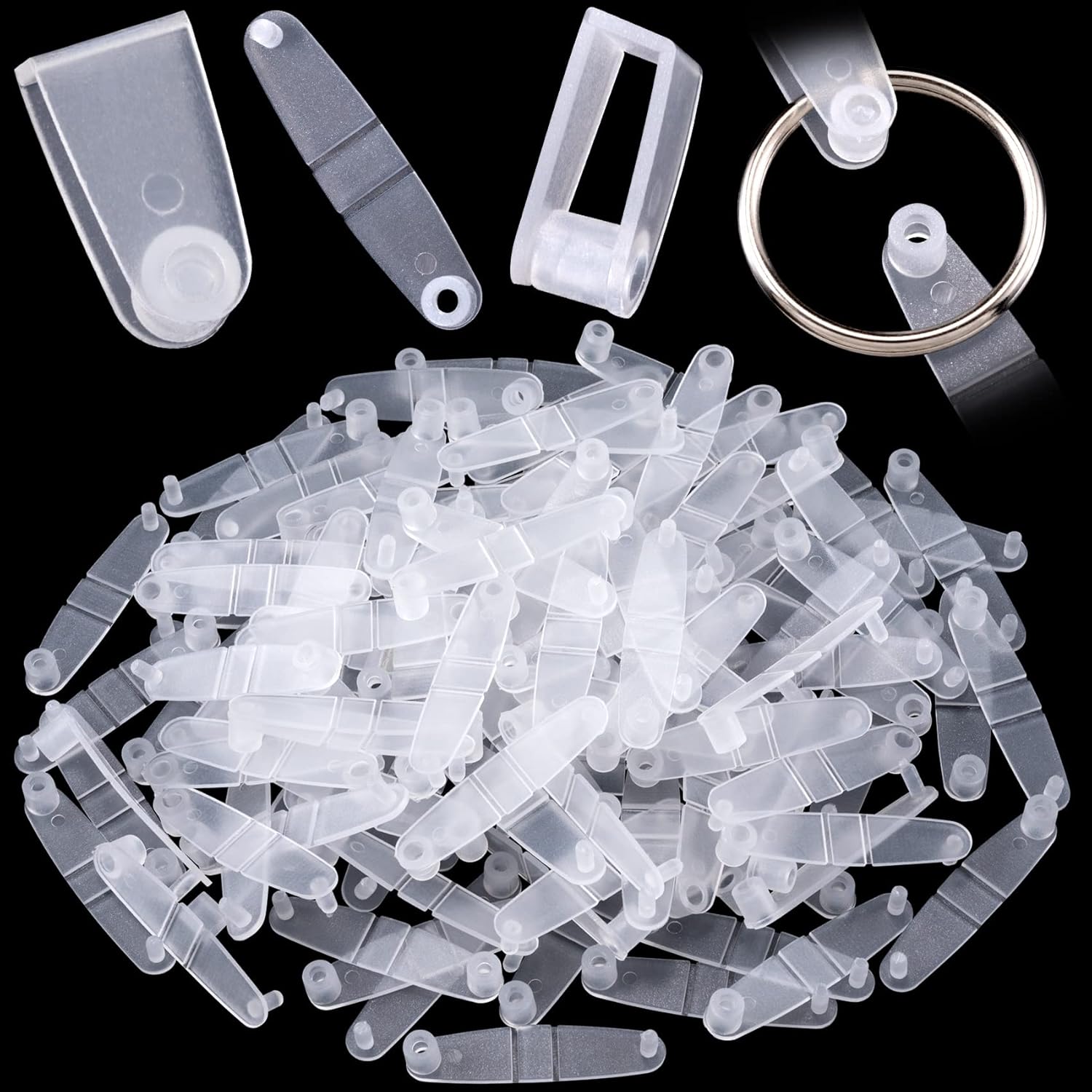 OIIKI 100Pcs Plastic Keychain Clips, Clear Acrylic Keychain