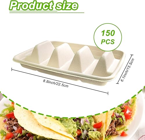 Miniatura 9 de 50 soportes desechables para tacos para fiestas, platos de tacos desechables con 3 divisores, soportes desechables para tacos para fiestas, soporte