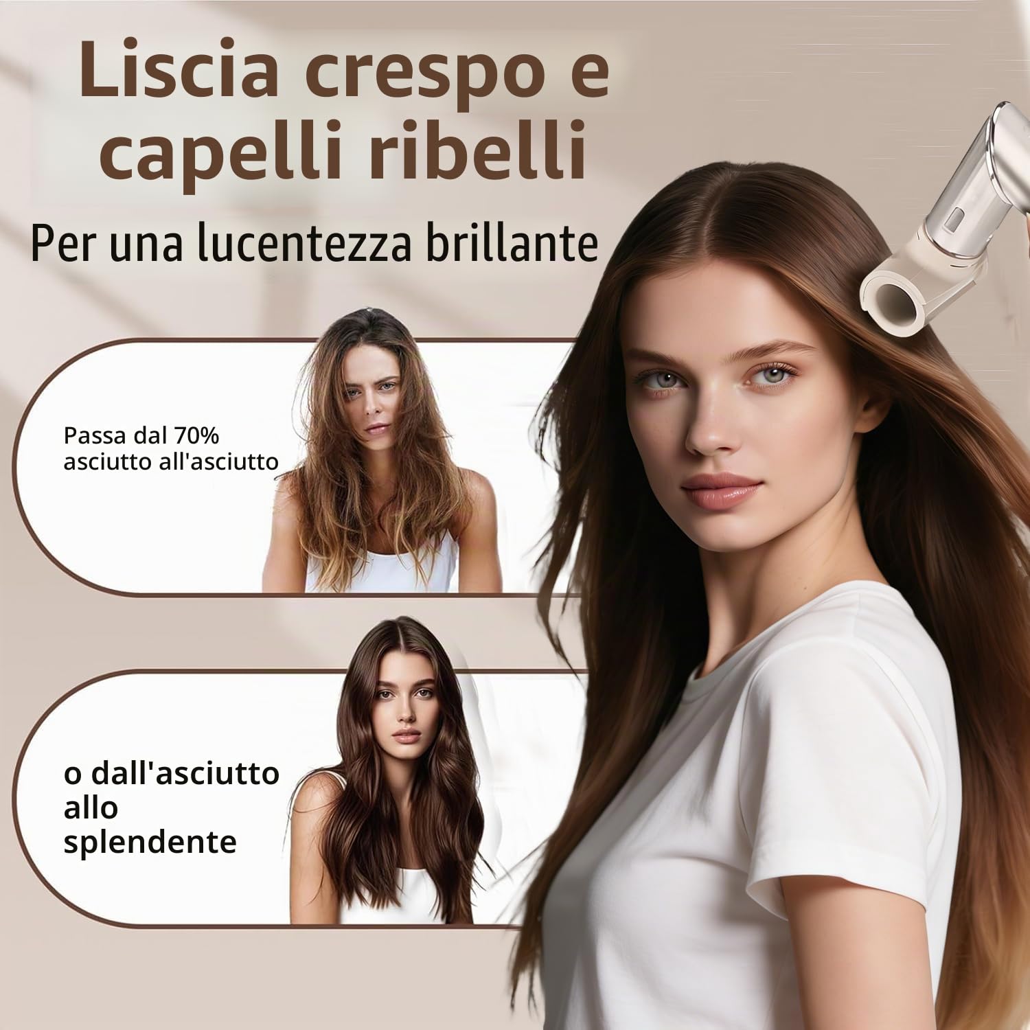 Spazzola volumizzante rotonda + ugelli per lisciare gli ugelli per Shark FlexStyle HD400 Series, accessori per rifinire i capelli lisci, lucidi e ricci voluminosi