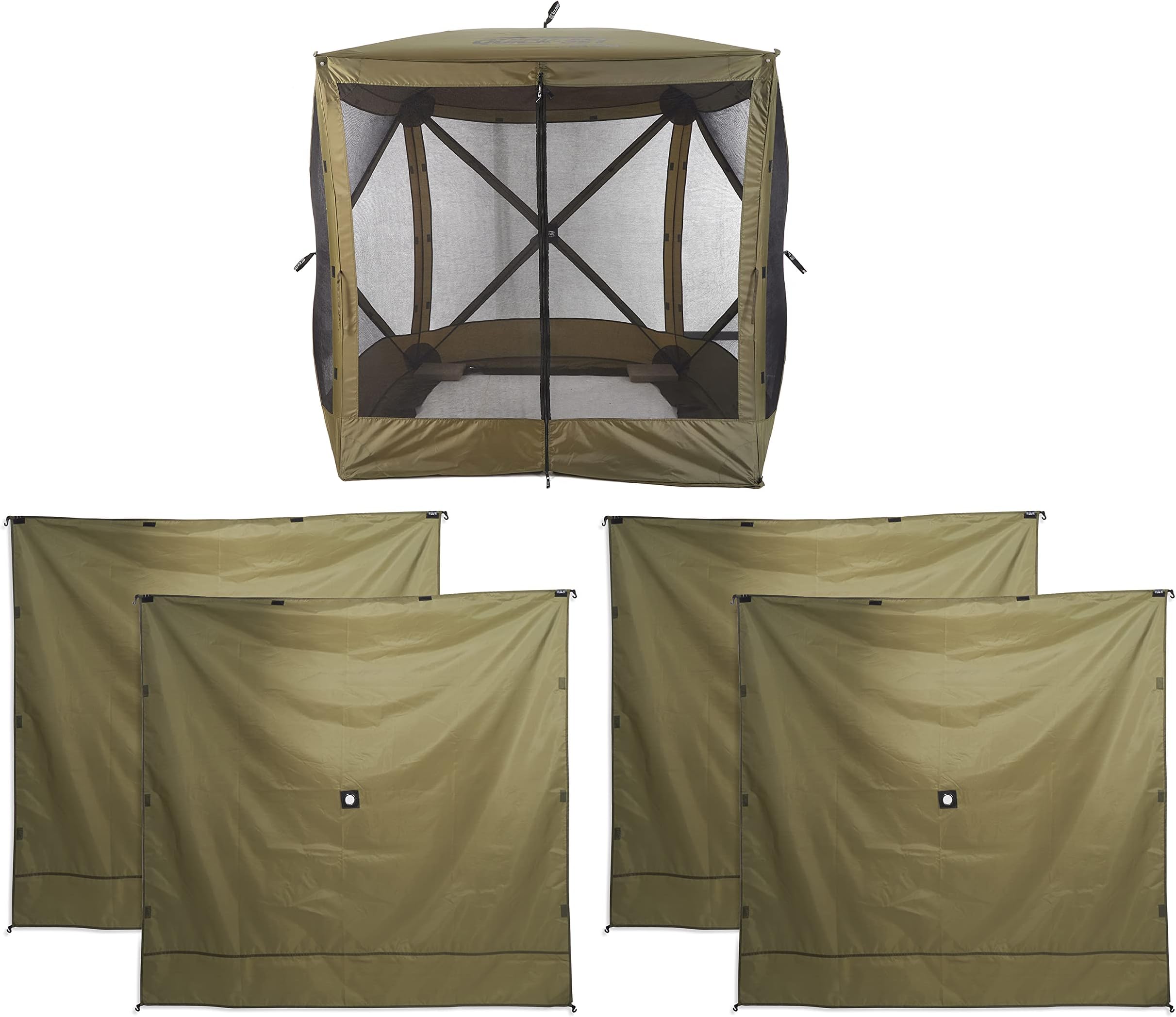 CLAMQuick Set Traveler, 6 x 6 Foot Portable Pop Up Outdoor Camping Gazebo Screen Tent, Canopy Shelter with Carry Bag and Wind Panels (4 Pack), Green
