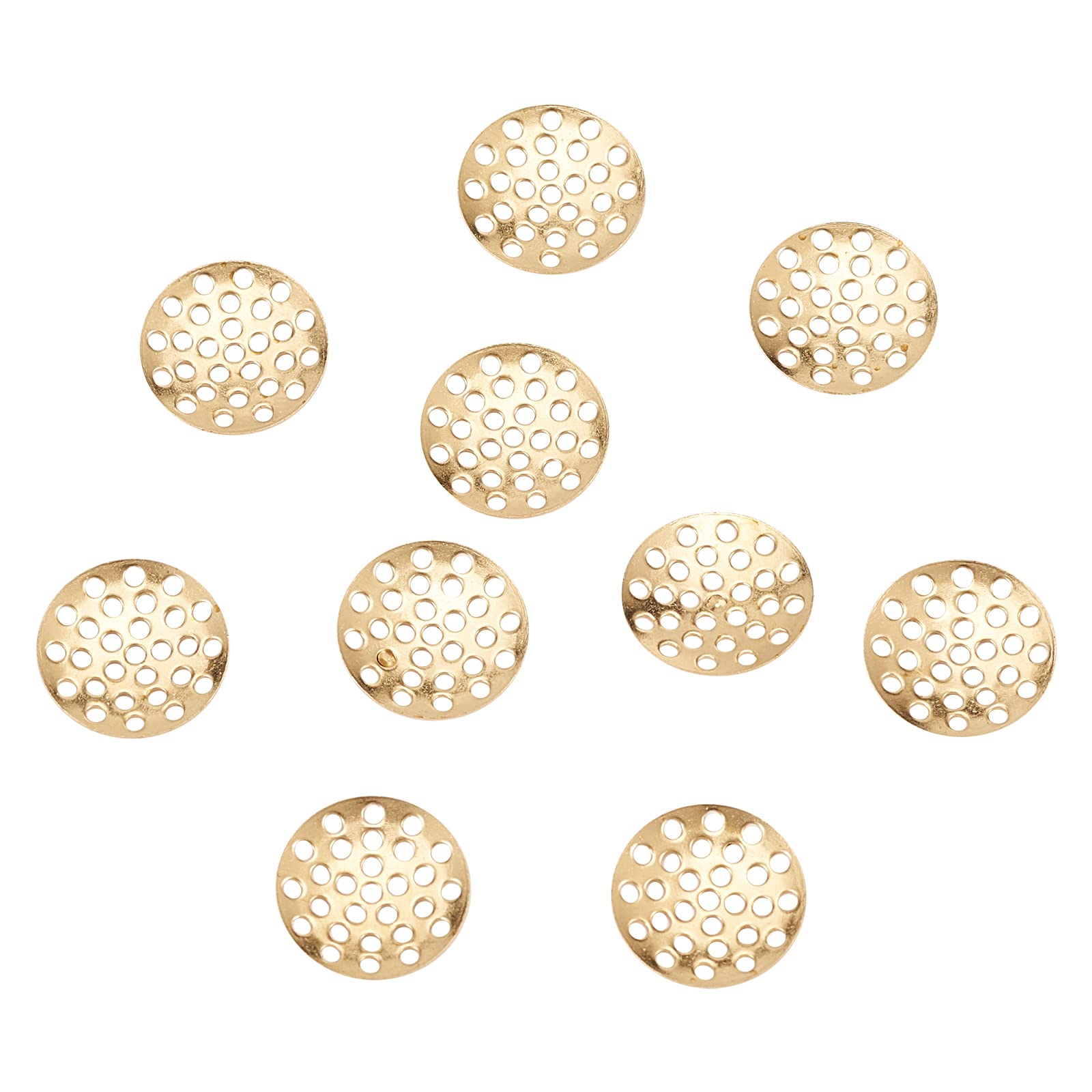 LiQunSweet 200Pcs Brass Brooch Pendant Finger Ring Brooch Sieve Findings Perforated Disc Settings Flat Round for DIY Disc Dangle Drop Earrings Making Supplies - 14mm-image-30