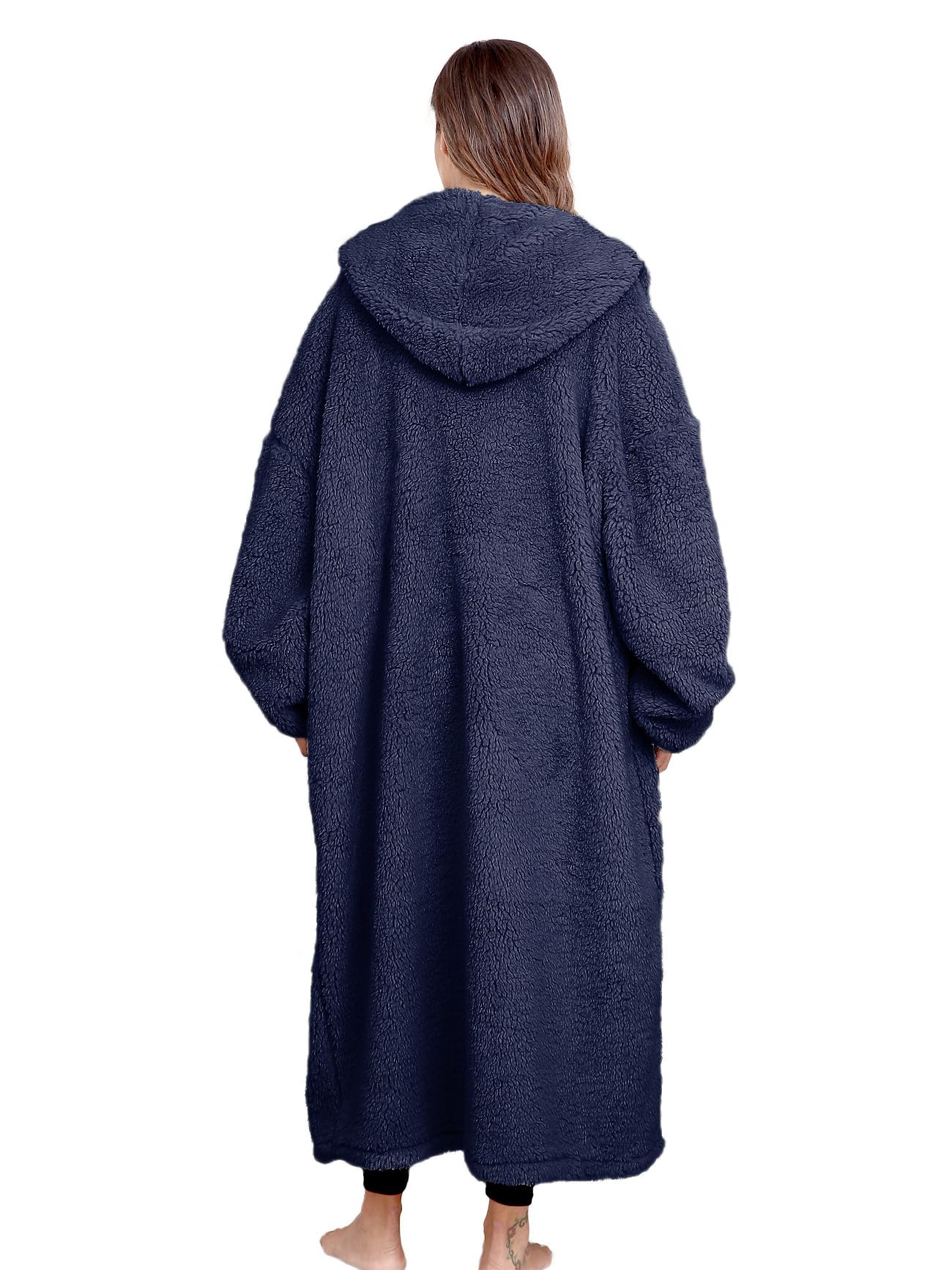 Couverture portable surdimensionnée pour femme, couverture à capuche en polaire épaisse pour adulte, sweat à capuche sherpa confortable comme cadeau pour maman, bleu marine, One Size