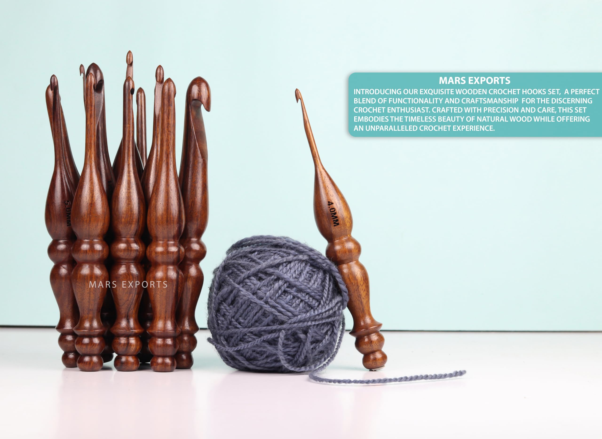 Mars Exports 13 Pieces Premium Wooden Crochet Hooks, Crochets Hooks Set for Knitting and Crocheting - Rosewood Knitting Needles (2)