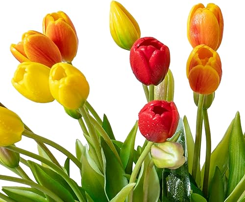 Miniatura 76 de 15 flores de tulipanes artificiales, ramo de látex de tacto real, tulipanes falsos para oficina, boda, fiesta, hogar, cocina, jardín