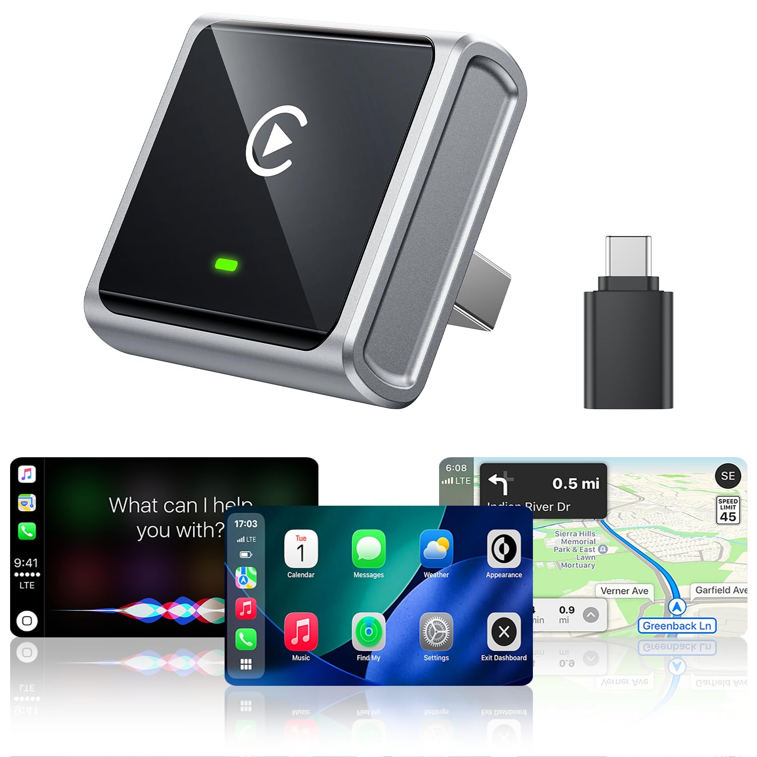 Mini Wireless CarPlay Adapter for iPhone Apple, USB-A/C Plug & Play | Go Wireless with Factory Wired Apple CarPlay, Fast Auto Connect, Low Latency, Compatible with iOS 10+ & 2015+ Cars, Gray-image-46