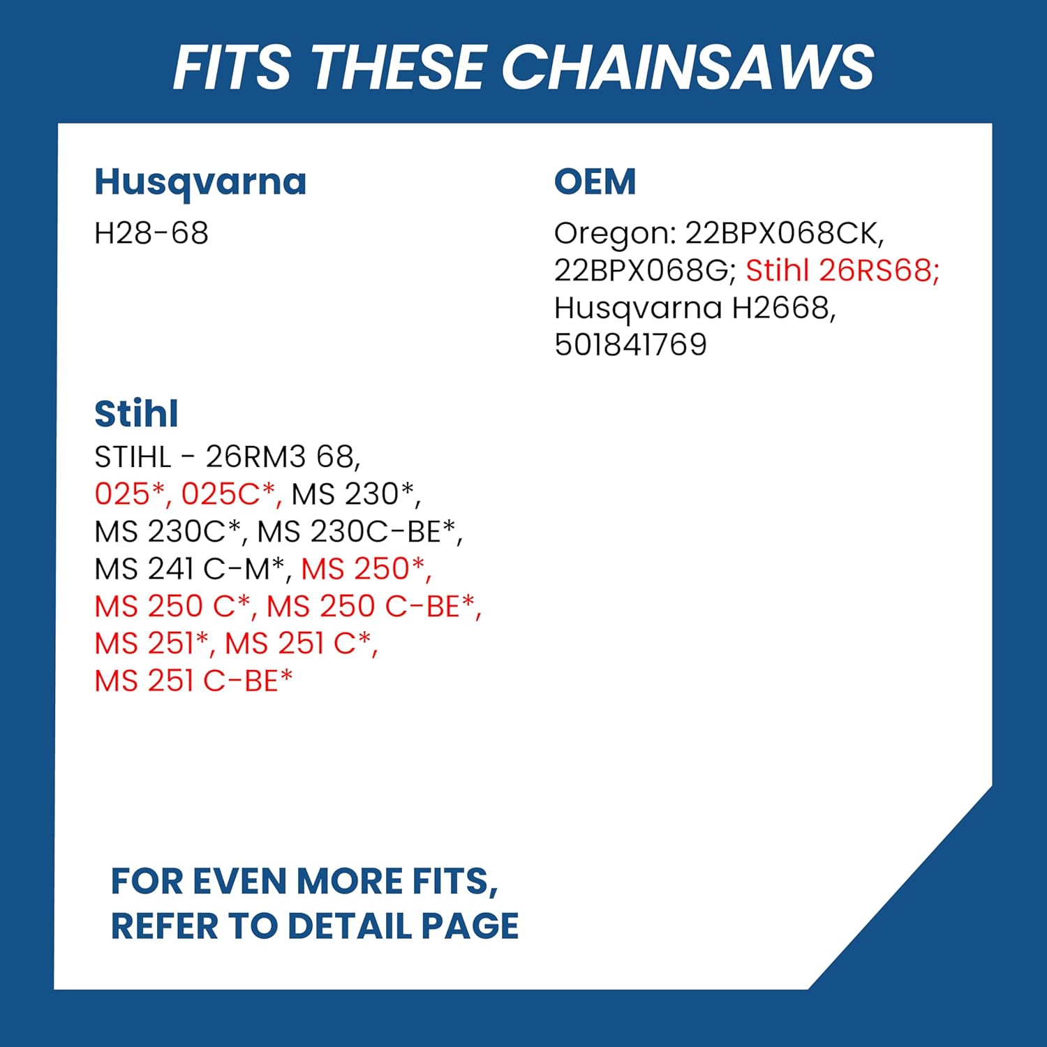 Carbide Chainsaw Chain 18 Inch, 063" Gauge, 325" Pitch, 68 Drive Links, Fits Stihl 025, 025C, MS 250, MS 250 C, MS 250 C-BE, MS 251, MS 251 C, MS 251 C-BE, OEM Stihl 26RS68 and More, 1 Pack