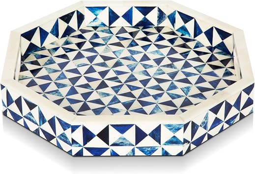 Handicrafts Home 12 Ory Octagon Bone Inlay Tray Blue White Decorative Tray Coffee Table Ottoman Serving Tray Handmade Centerpiece for Living Room Dining Display