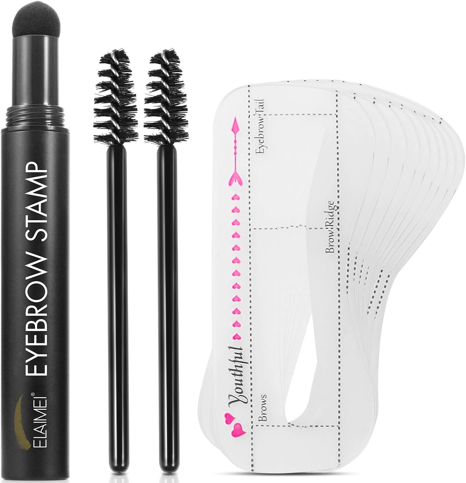 Eyebrow Stamp Stencil Kit, Waterproof Eye Brow Stamp Shaping Kit, Eye Brow Definer & Filling Powder - with 10 Eyebrow Stencils, 2 Brushes for Women (Black)