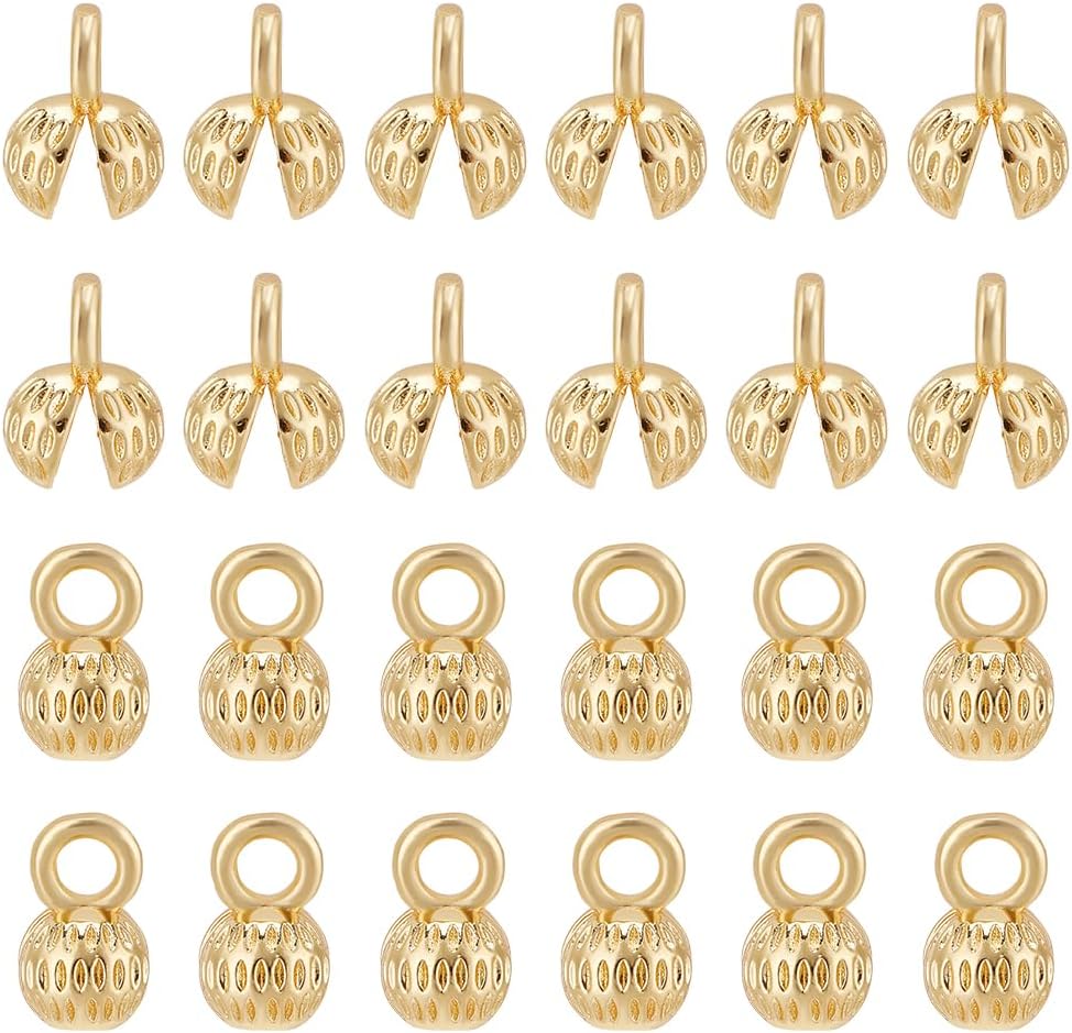 BENECREAT 40 Pcs 18K Gold Plated Brass Clamshell Bead Tips, Gold Crimp Cover Beads, Chain Endcaps Calotte Ends Chain Connector, Knot Cover for Necklace Bracelet Jewelry Crafts Making