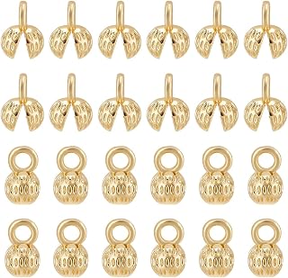 BENECREAT 40 Pcs 18K Gold Plated Brass Clamshell Bead Tips, Gold Crimp Cover Beads, Chain Endcaps Calotte Ends Chain Connector, Knot Cover for Necklace Bracelet Jewelry Crafts Making