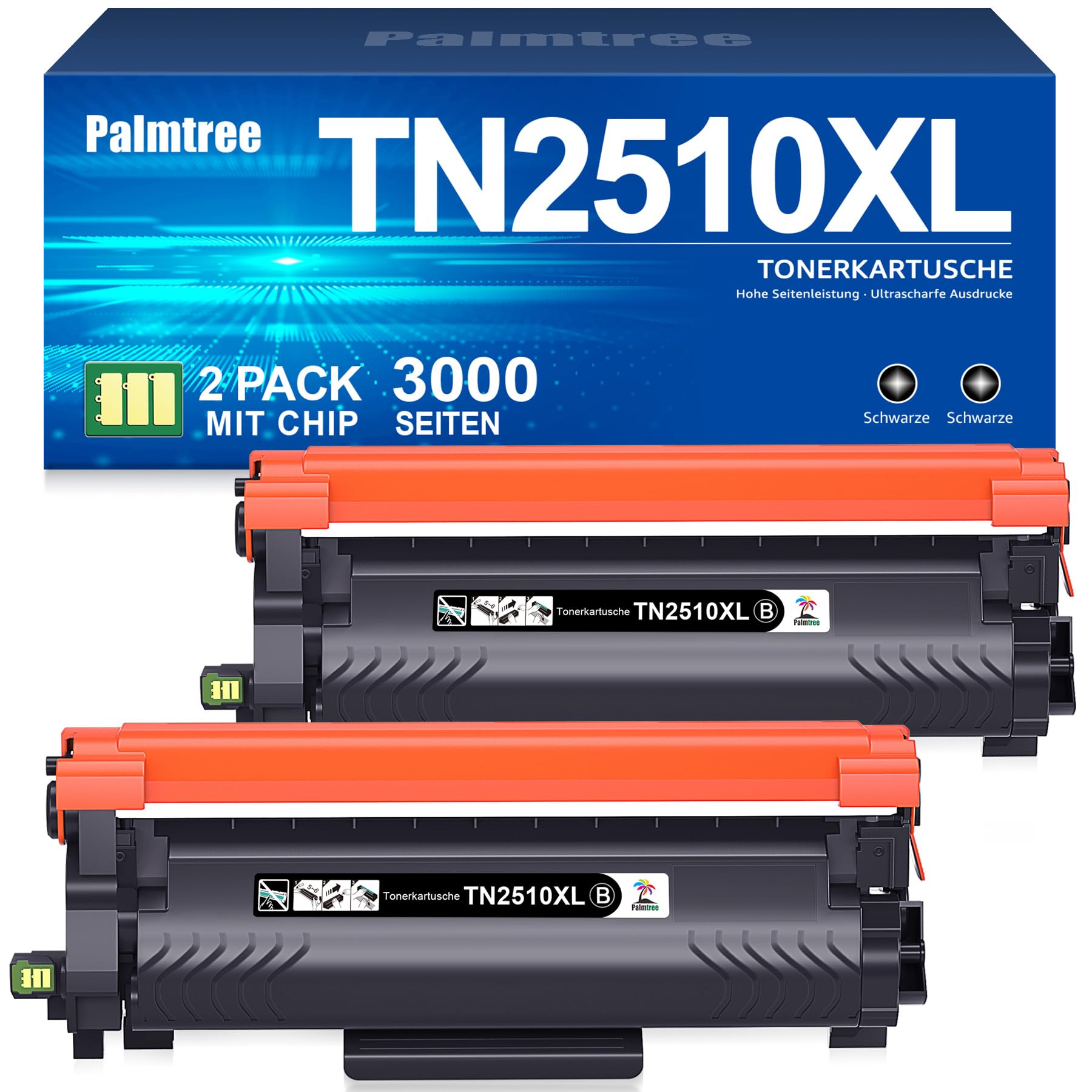 Palmtree TN2510 TN2510XL TN-2510 XL Kompatibel für Brother HL-L2400DWE Toner MFC-L2800DW MFC-L2835DW MFC-L2860DW HL-L2400DW MFC-L2827DW DCP-L2620DW HL-L2445DW DCP-L2660DW DCP-L2665DW (2 Schwarz)