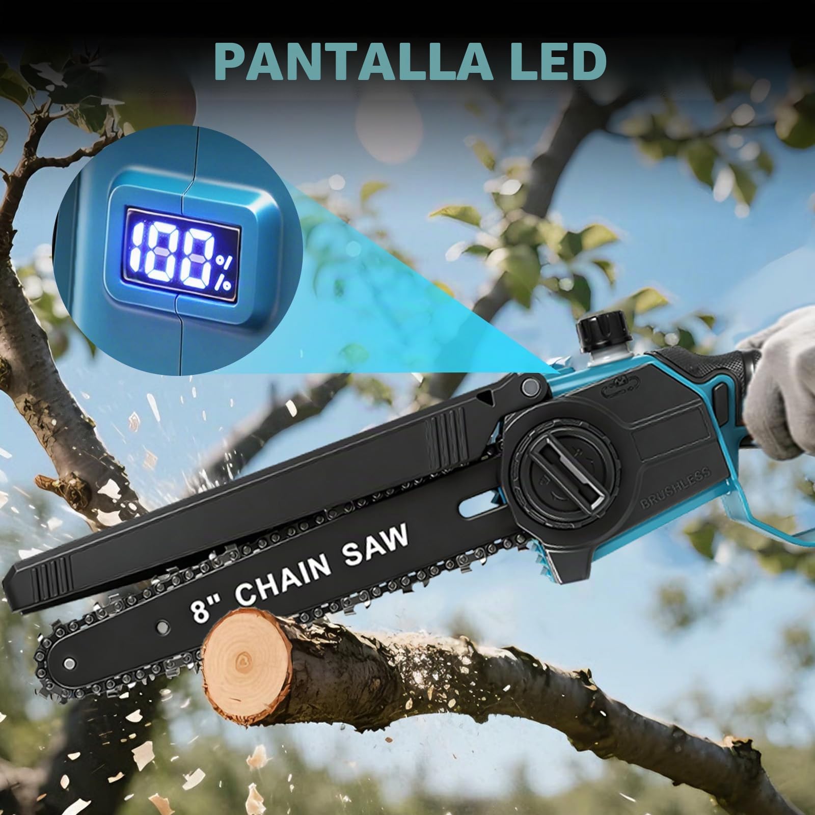 Motosierra de Ramas Inalámbrica de alto contacto Profesional compatible con Makita 18V, Sierra de ramas sin escobillas de 8 pulgadas con Mango Telescópico y altura de trabajo Telescópica (Sin batería)