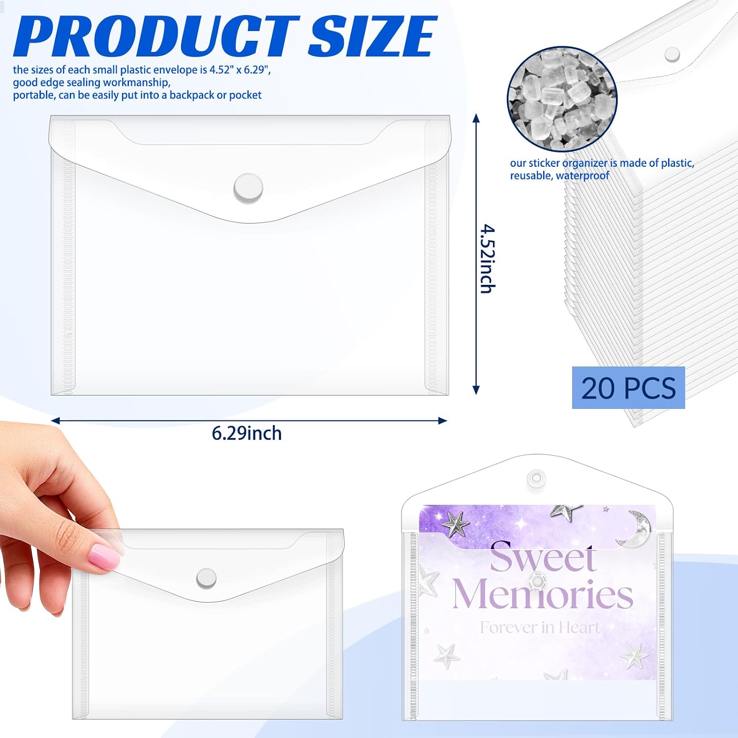 Vmiapxo 20 Pack Small Clear Plastic Envelops with Snap Closure, 4 x 6 Inch image 2
