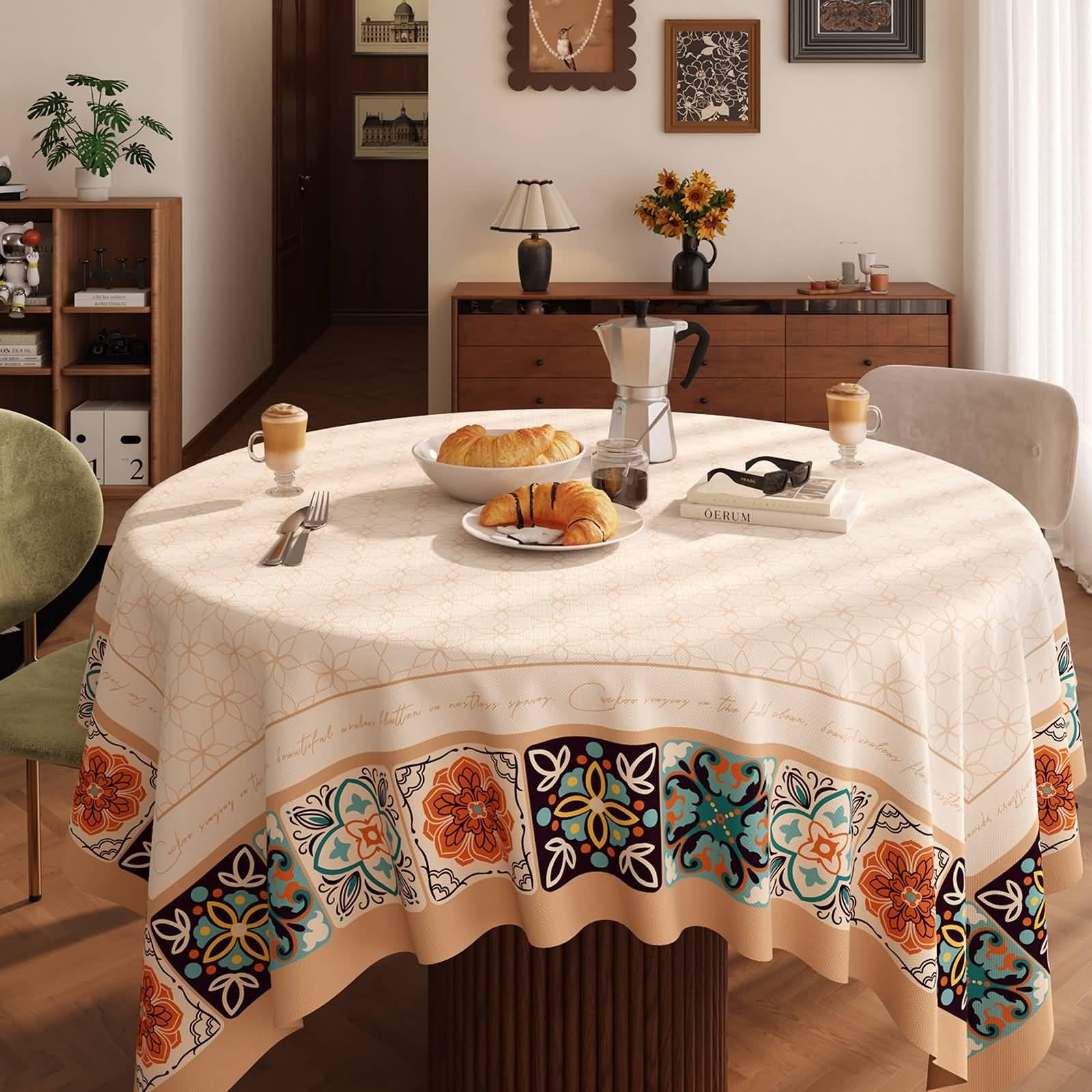 PVC Tischdecke Mit Muster, Khaki Blau Grün | 140x200CM