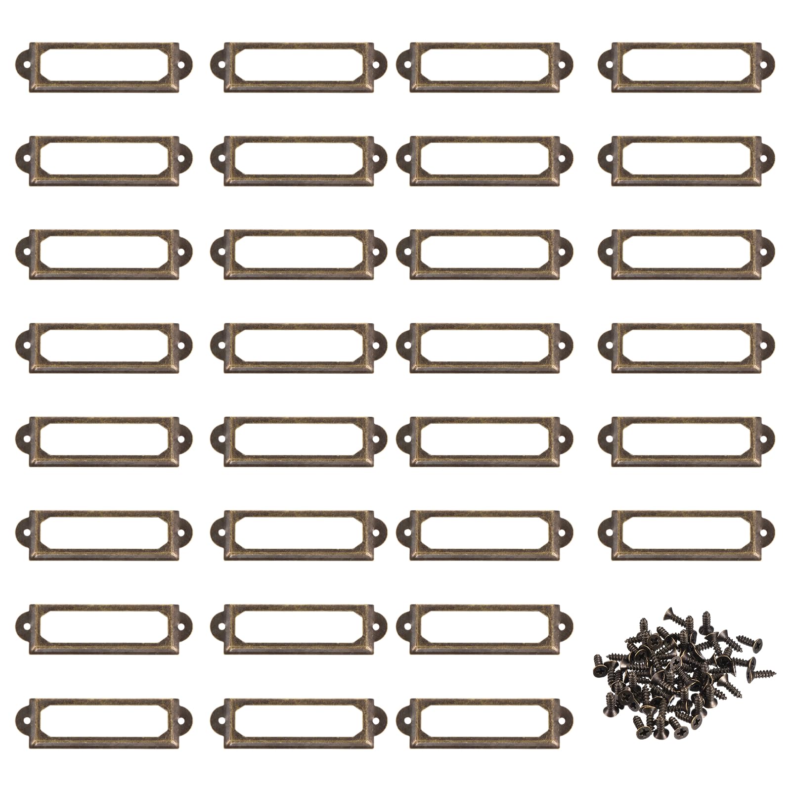 sourcing map 30Pcs Metal Label Holders Set, (2.36" x 0.67") - Decorative Cabinet Label Frame Name Vintage Card Holder with Screws for Drawers Shelves Cabinet, Bronze