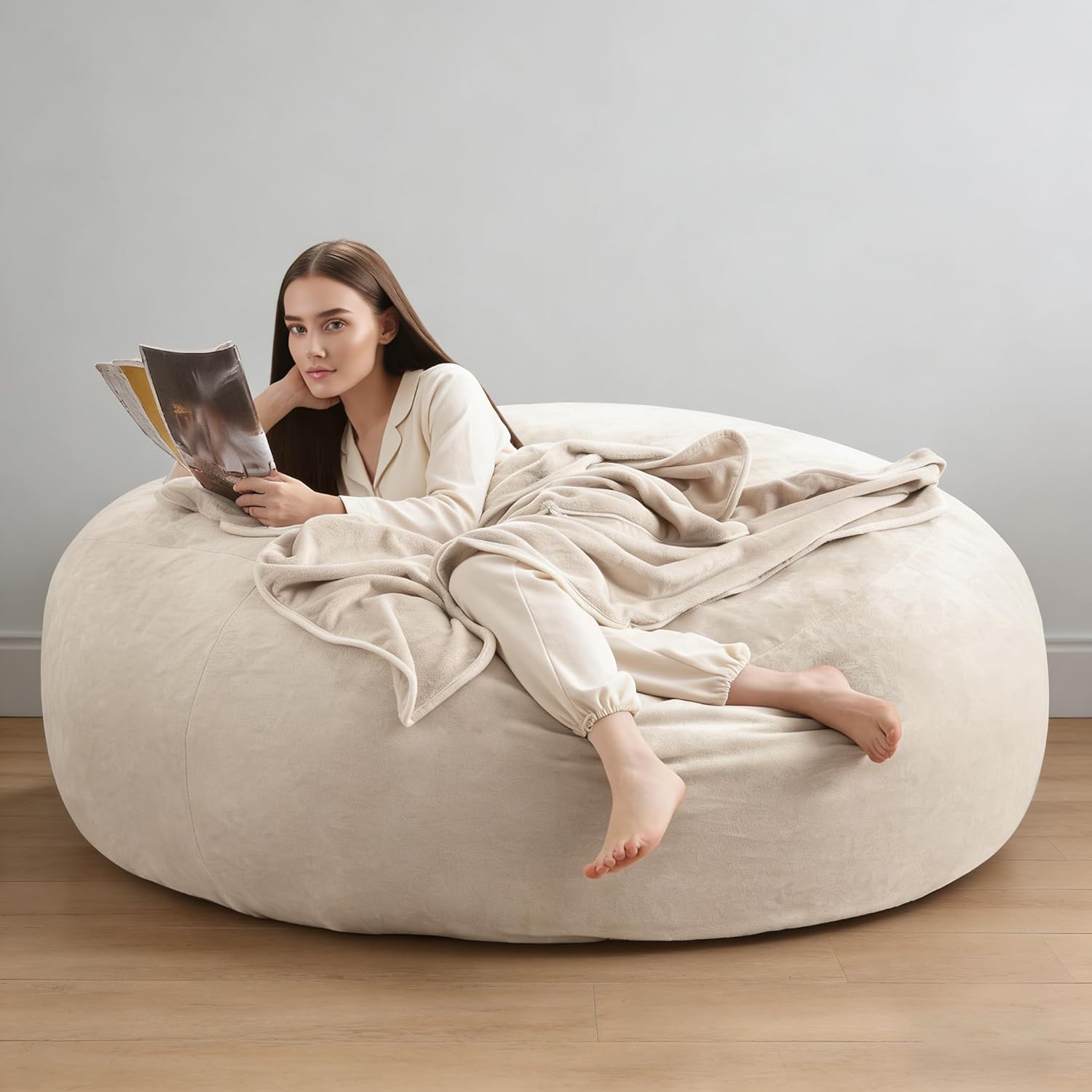 Giant Bean Bag Chairs for Adults,5FT,Bean Bag Chair with Filler Included,Highly Resilient Memory Foam Chair,Jumbo Bean Bag,Suitable for Bedroom and Dormitory Game Chair. (Apricot, 5 Foot)
