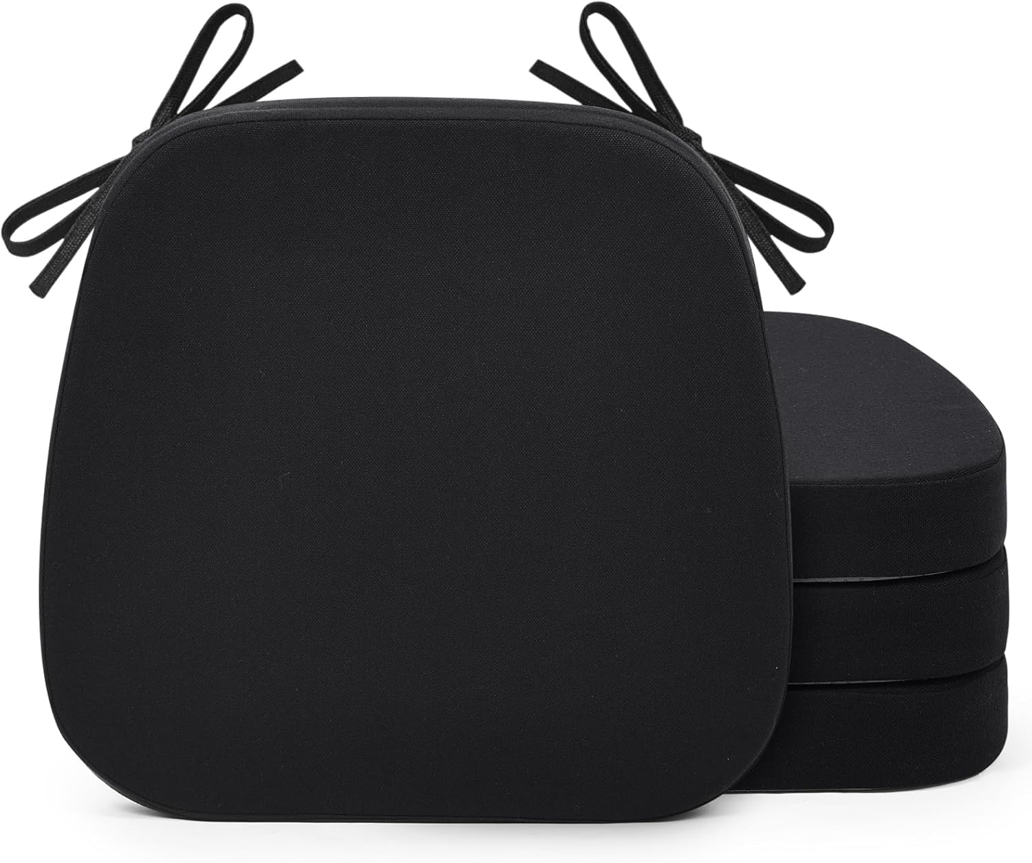 Shinnwa Chair Cushions for Dining Chairs 4 Pack, Non-Slip Kitchen Chair Cushions with Detachable Straps and Machine Washable Cover, Set of 4, 17x16x2in, Black