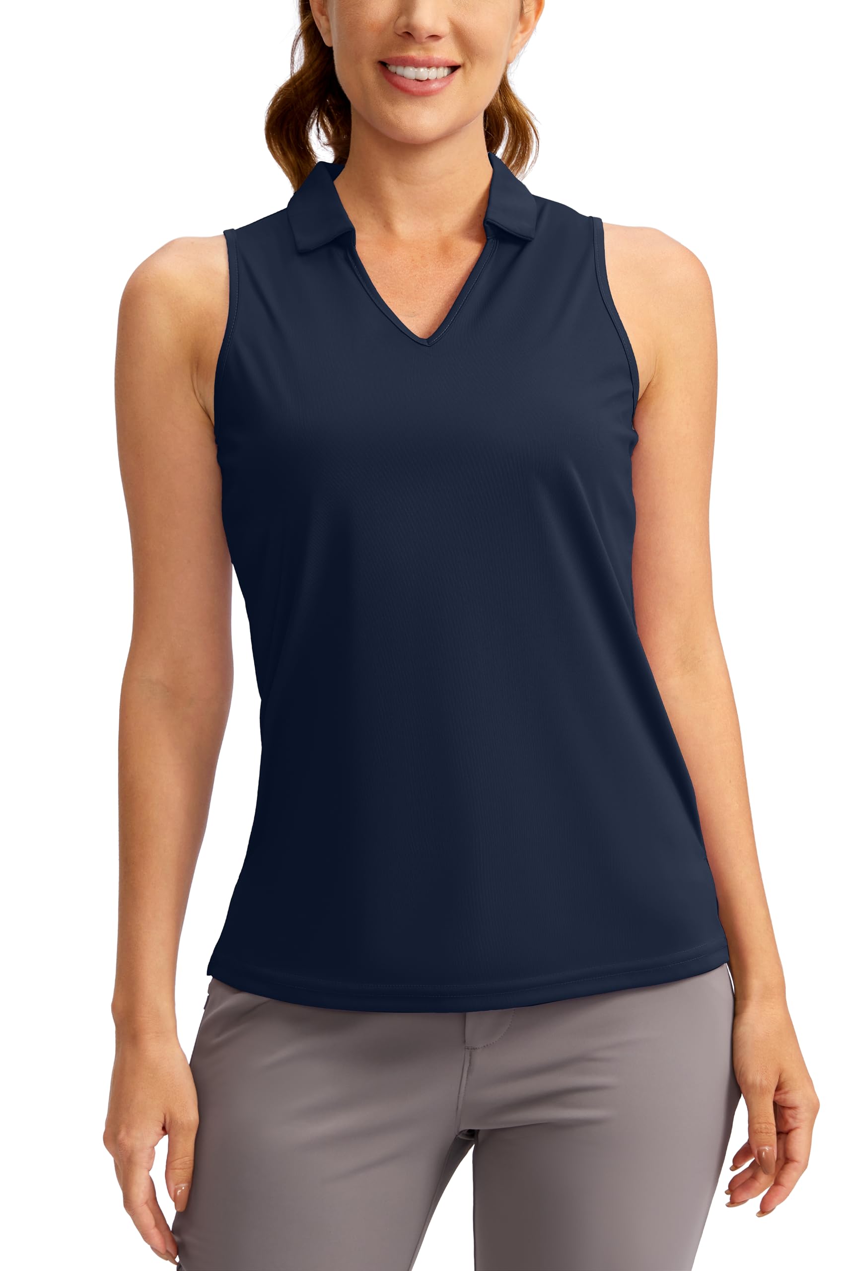 SANTINY Women's Sleeveless Golf Shirt V-Neck Tennis Tank Tops Collared Golf Polo Shirts for Women