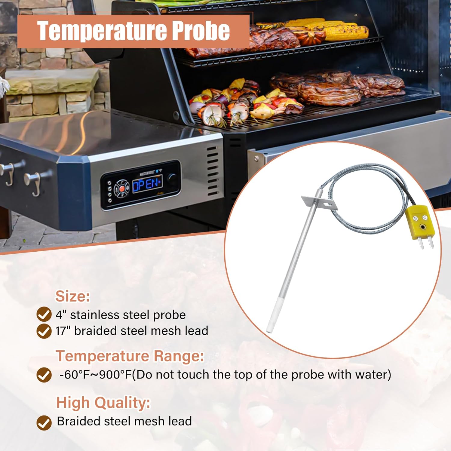 Non-WiFi Control Panel, Meat Probes, Temperature Sensor Replacement Kit for Masterbuilt Gravity Series 560/800/1050 Digital Charcoal Grill+Smoker, Parts Include: Controller, 2 Meat Probes, Temp Sensor
