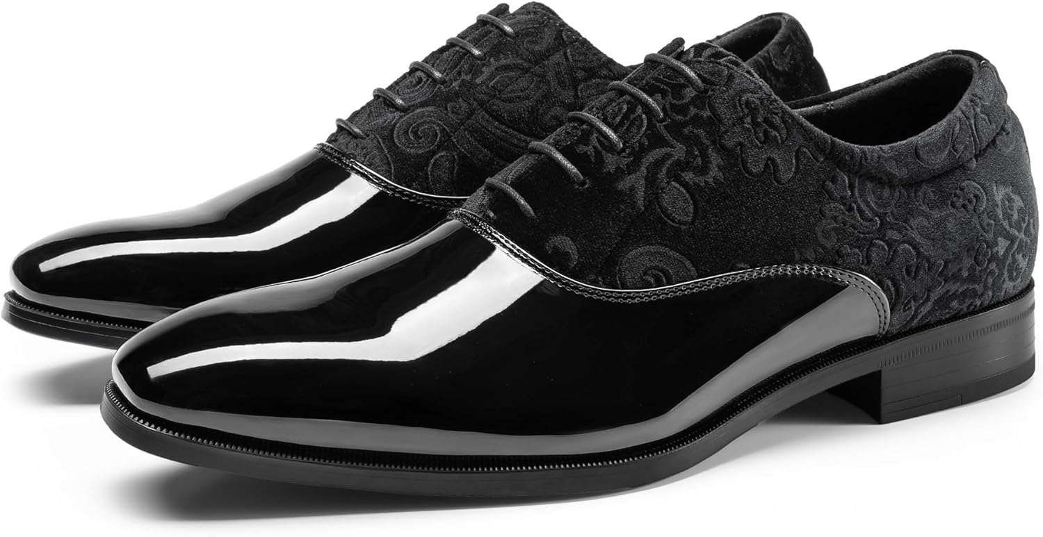 Rihero Men's Dress Oxford Shoes Classic Formal Patent Leather Lace-up Tuxedo Shoes - Image 4