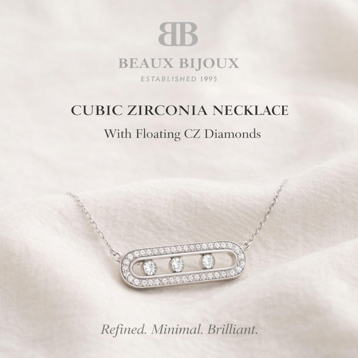 Beaux Bijoux Sterling Silver Bar Necklaces - CZ Diamond Bar Pendant Necklaces for Women - Dainty Everyday Jewelry, Adjustable Chain