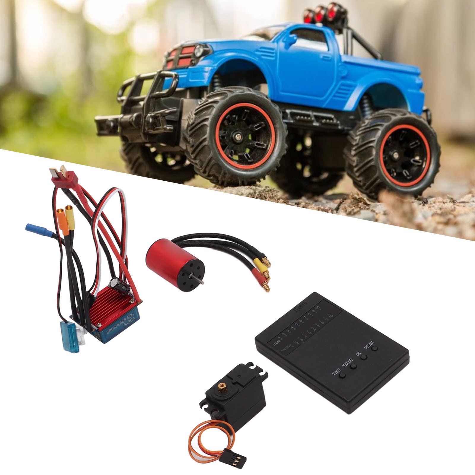 4800KV Brushless Motor 25A ESC Combo mit 2,2 kg Metallzahnrad - Servo, CNC - Aluminiumgehäuse, für 1/16 und 1/18 RC - Auto, inkl. Programmierkarte