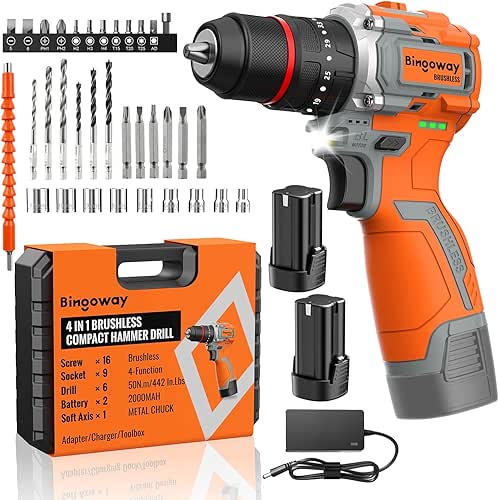 50N.m Brushless Cordless Drill, 16V 4-Function Electric Drill with 36